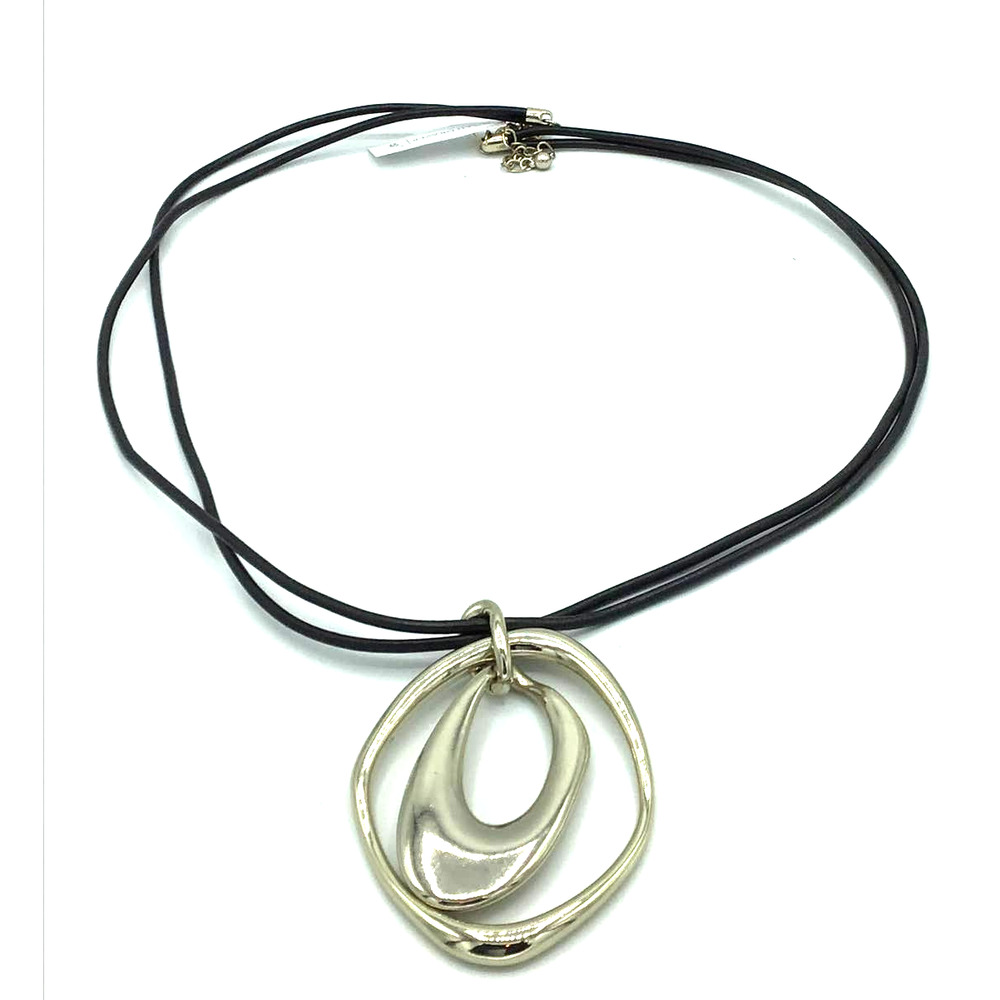 Susan Graver Leather Silver Abstract Necklace‎ - Picture 3 of 3